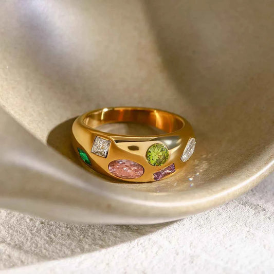 18K Gold-Plated Colorful Zircon Ring Gold 37f39049-1e67-4b07-845d-4f7c4e97f3d8-Max-Origin