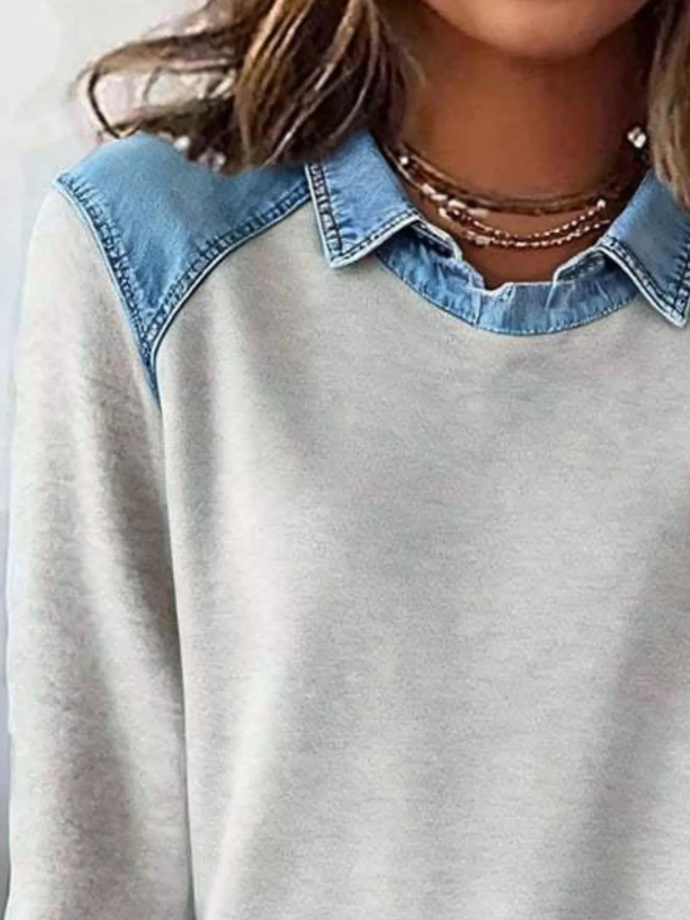 Full Size Denim Trim Long Sleeve Top Plus Size 37fd52ca-a307-4c44-805d-d325b5779db4-Max-Origin