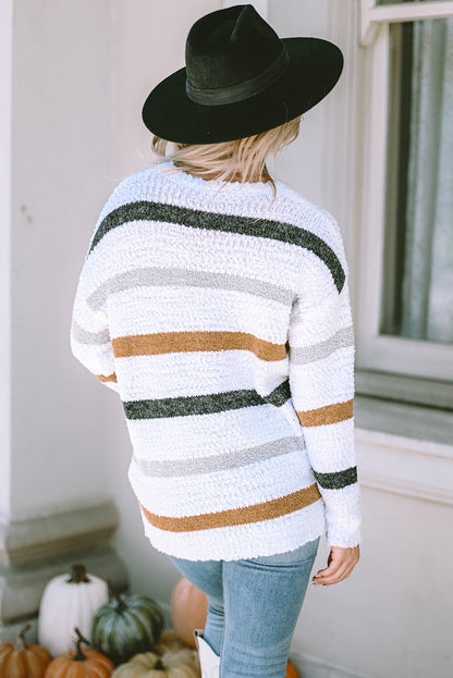 Striped Round Neck Dropped Shoulder Sweater