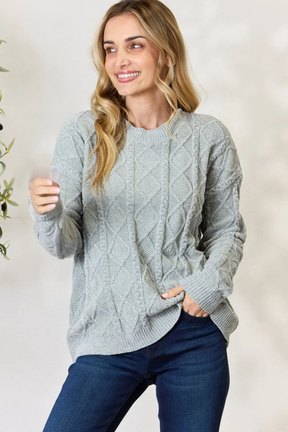 BiBi Cable Knit Round Neck Sweater Dust Sage 37ffcda4-f4ab-4caf-bce7-05fa1b2dd4d0-Max