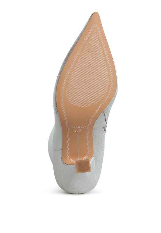 Tentia Metallic Pleather Spool Heel Boots 38019c3d-e9ab-46d7-8770-b67edb0dc8f8