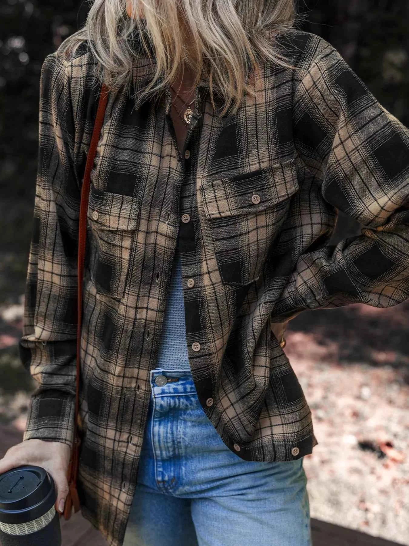 Plaid Double Flap Pocket Brushed Shacket 380e49e54d0e40c5aca617ec0aa2635a-Max-Origin
