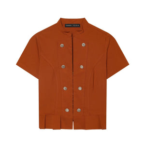 Orange-Red Stand-Collar Button Top Orange red 38127FE6F90AF373DD23284453C57971