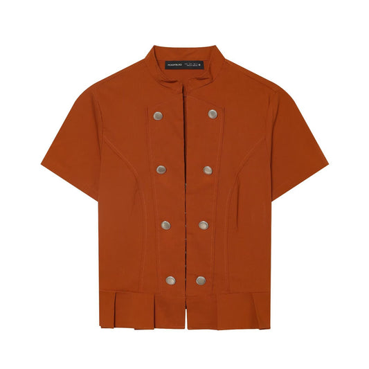 Orange-Red Stand-Collar Button Top