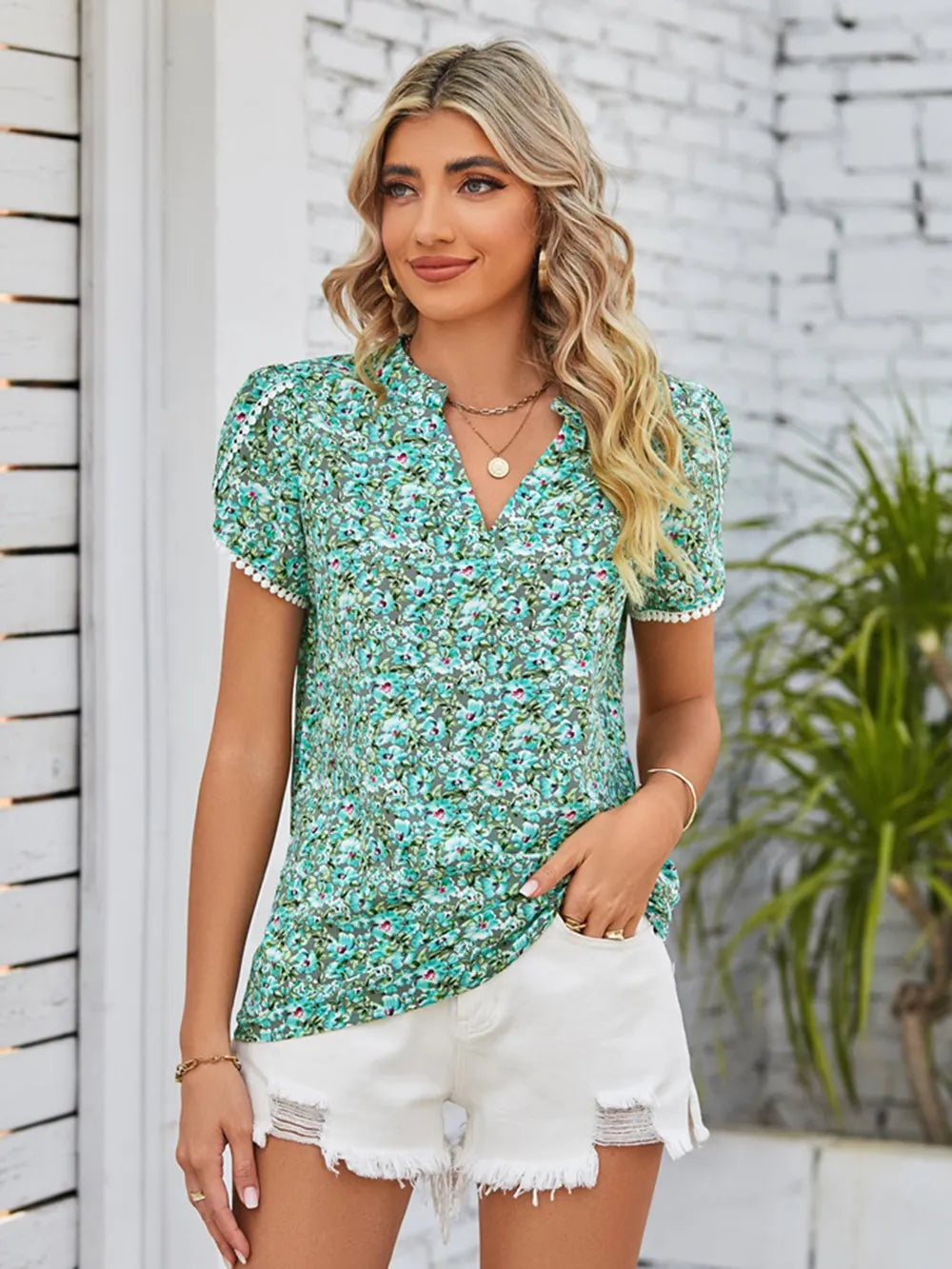 Mandy Floral Notched Neck Blouse 3813c70d-3b69-4c4a-adc3-b5a5602dae25-Max