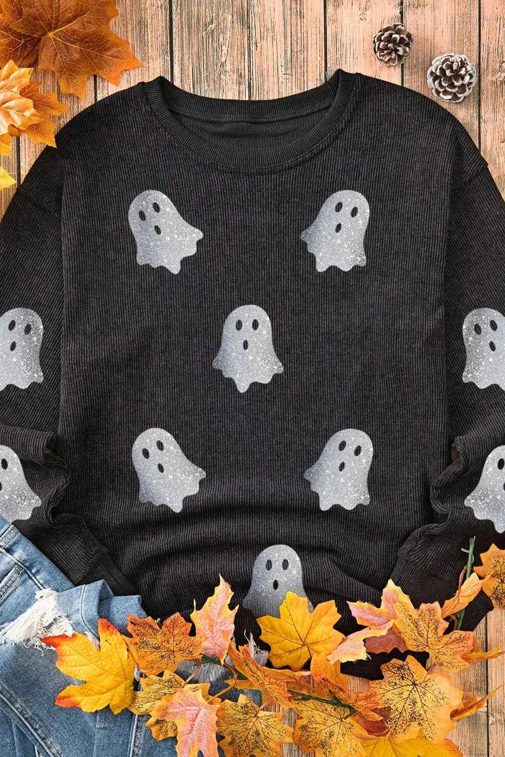 Glitter Ghost Round Neck Long Sleeve Sweatshirt 3823cdd1-81bb-495e-ba6b-50fb6c3be554-Max