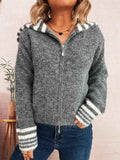 Striped Zip-Up Cardigan Gray One Size 3824b5b113e04028abb546ad2403a3ff-Max-Origin