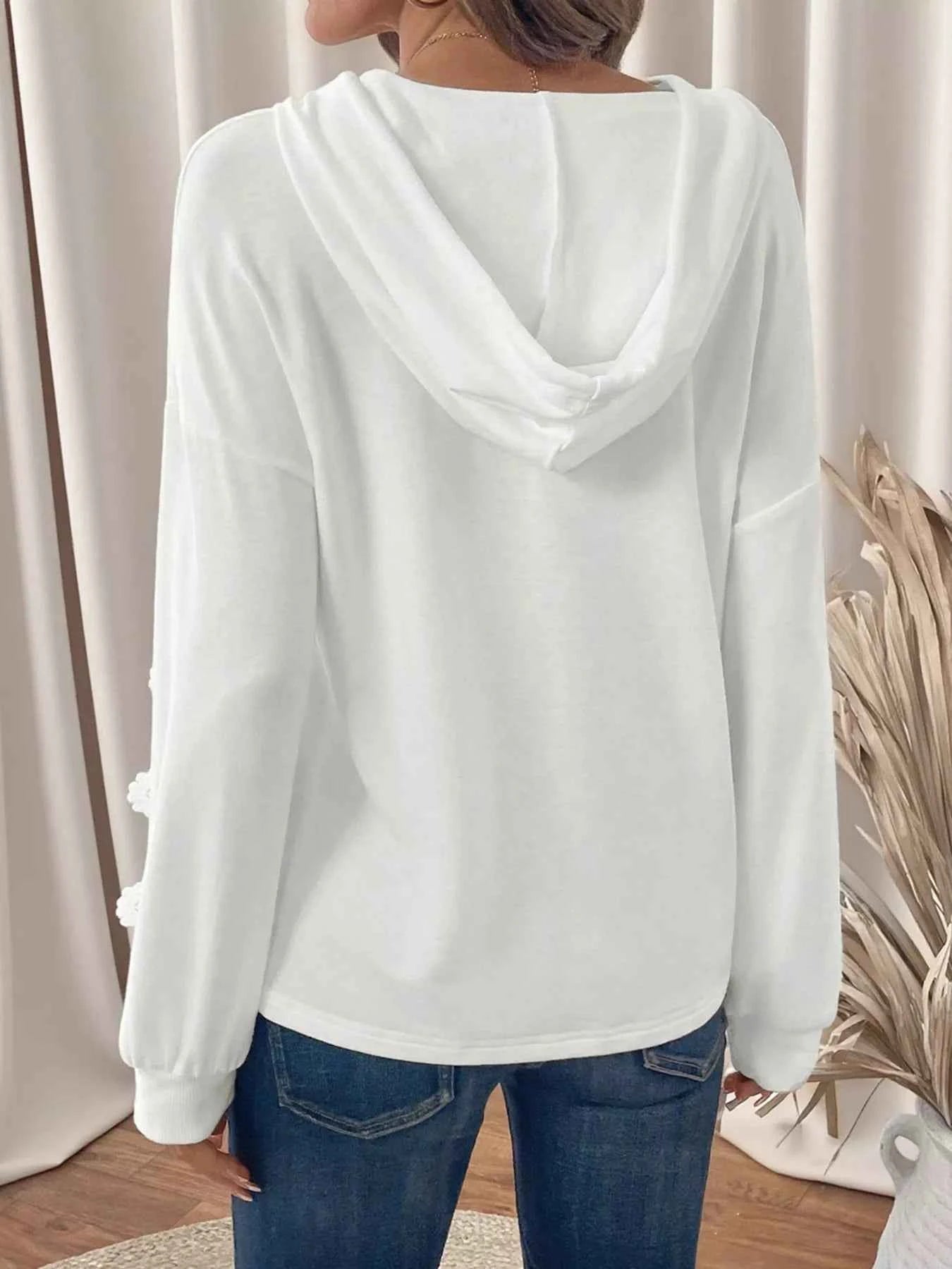 Lace Detail Long Sleeve Drawstring Hoodie 382a97e85c8d434286cab9543ef25665-Max-Origin