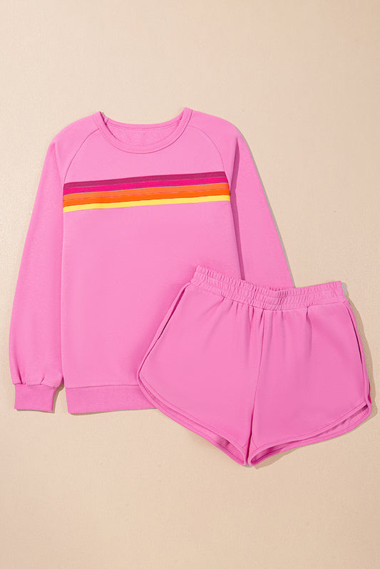 Bonbon Colorful Striped Long Sleeve Pullover and Shorts Set 382d499a65e1b7d2