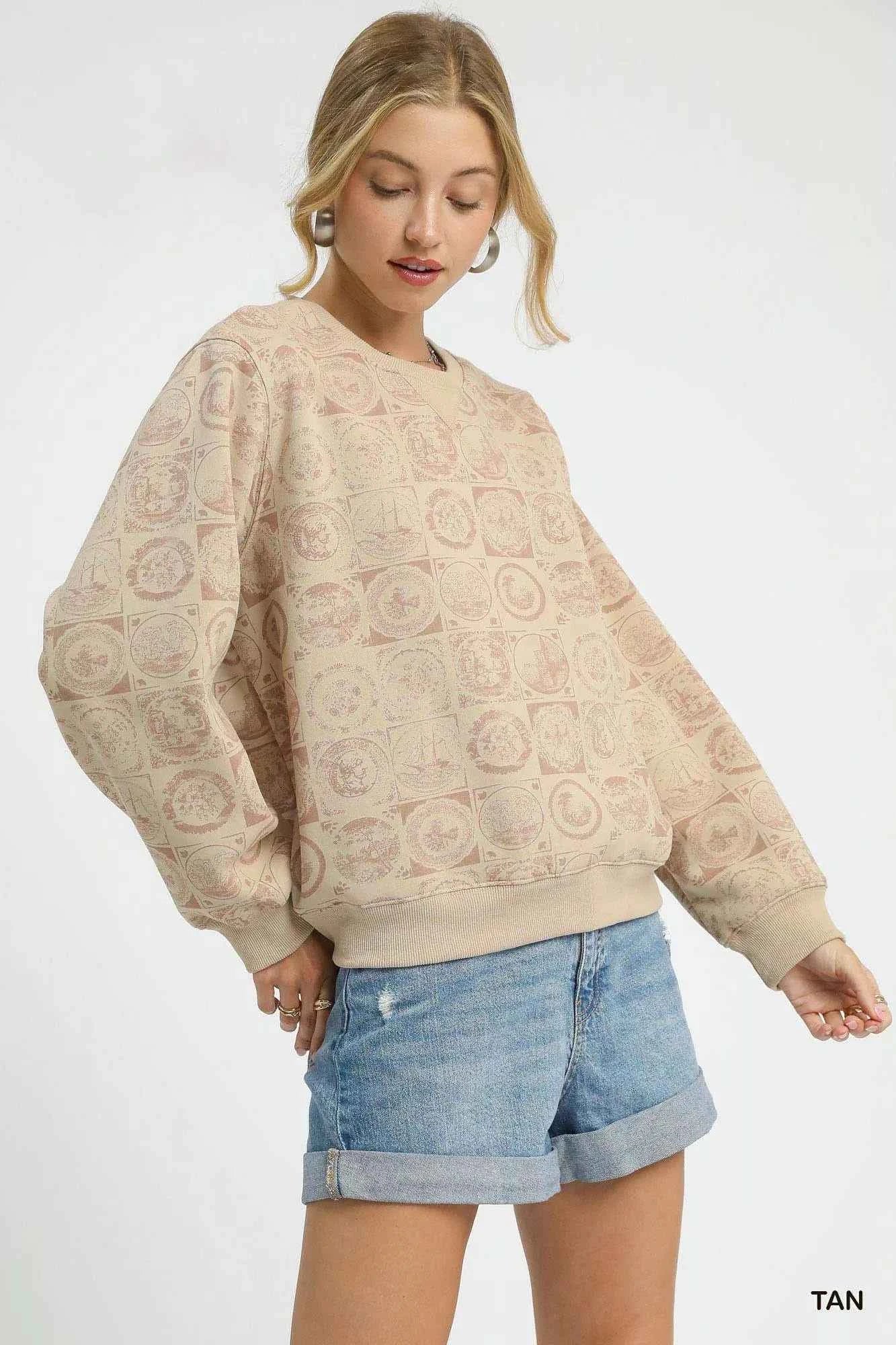 Umgee Coin Stamp Print Sweatshirt 382df0f0-8e5f-465c-8669-5b682b18121a-Max-Origin