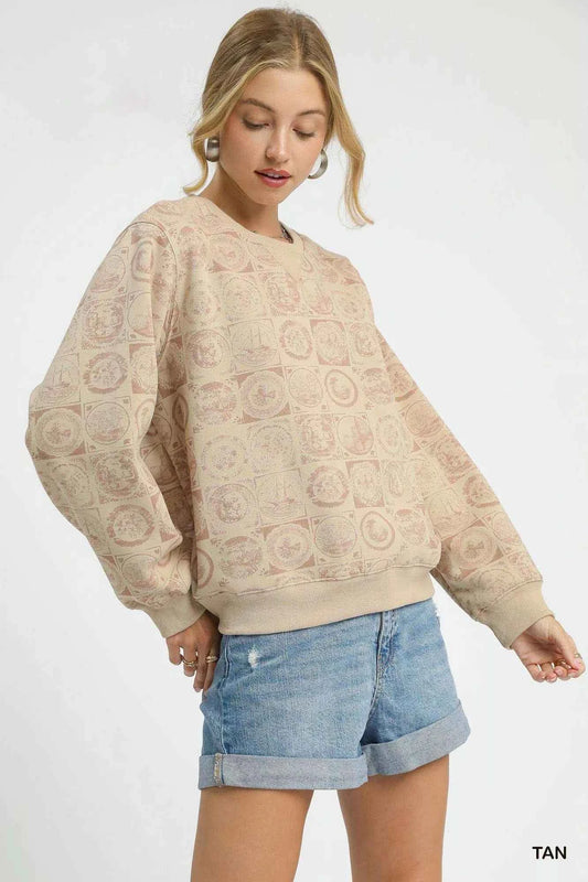 Umgee Coin Stamp Print Sweatshirt 382df0f0-8e5f-465c-8669-5b682b18121a-Max-Origin