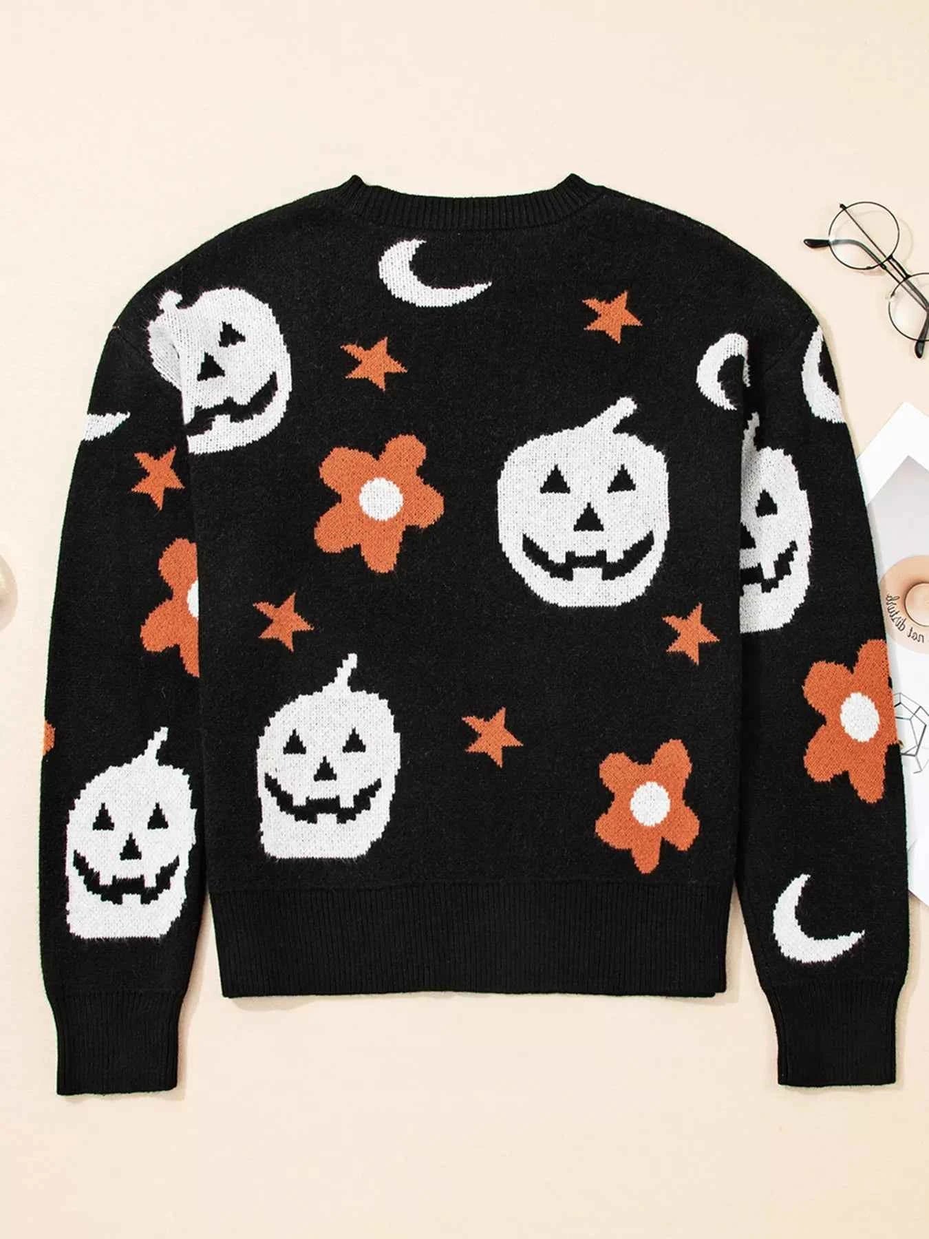 Halloween Gothic Pattern Long Sleeve Sweater 3836cf8f1345469d974f10b39039cc51-Max-Origin