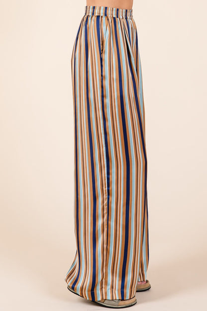 Mittoshop Striped Satin Elastic Waist Wide Leg Pants