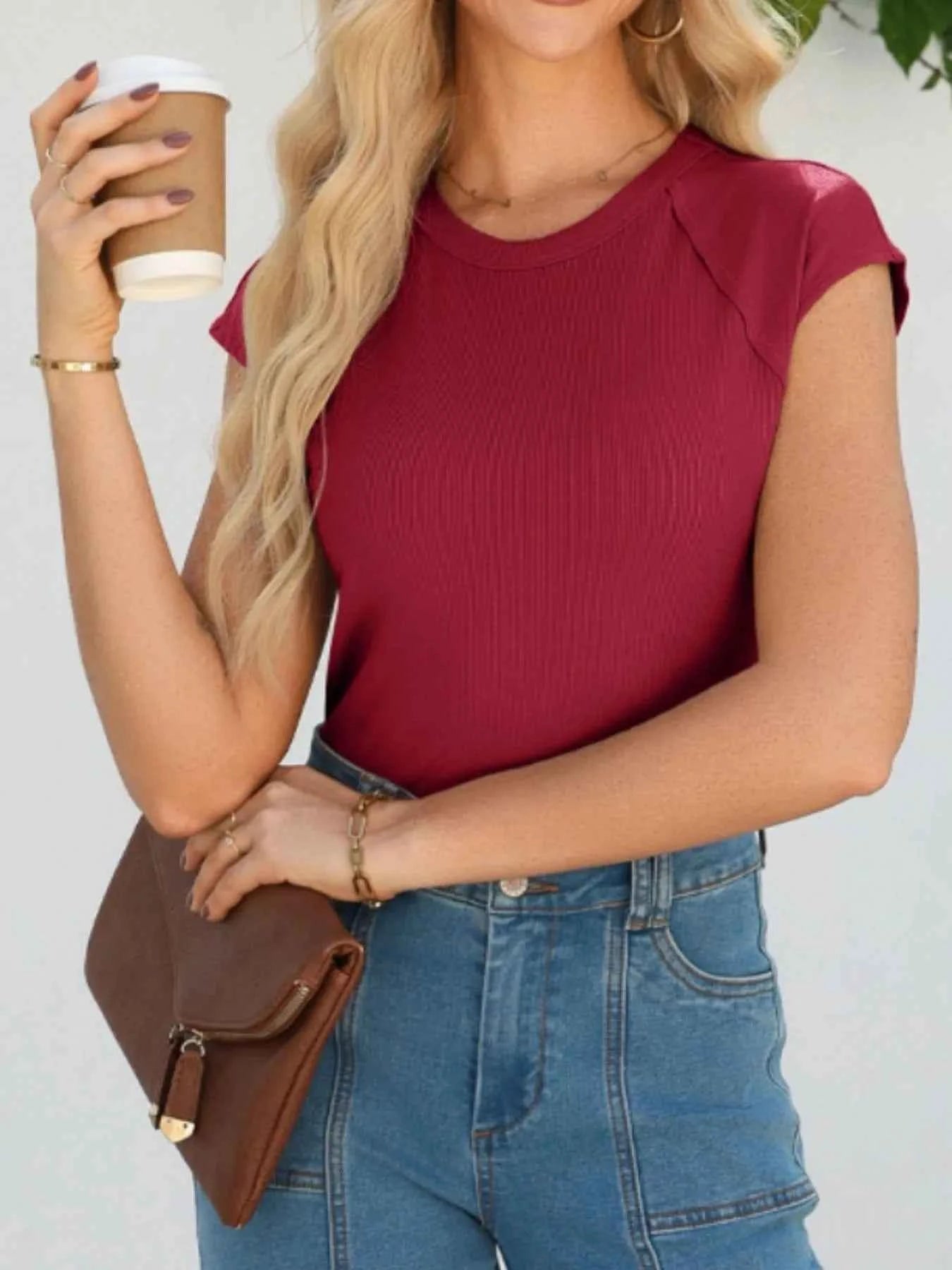 Round Neck Cap Sleeve T-Shirt 38446a55-8b93-4a90-85be-c9ac0cffbbe1-Max-Origin