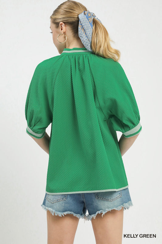 Textured Jacquard Contrast Trim Top 3848511f-9d86-405b-bd66-f496c8692dcd-Max