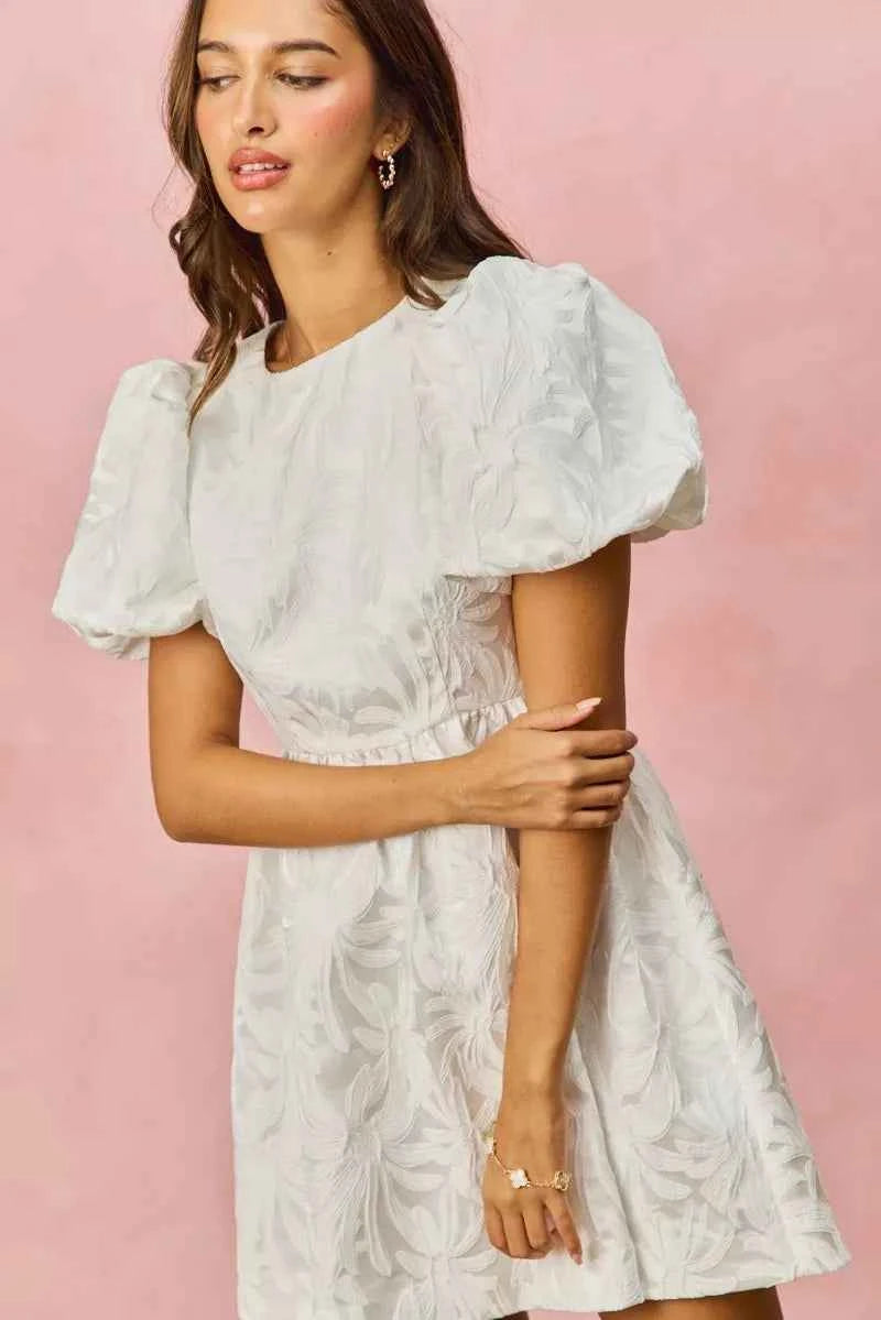 SO ME Floral Jacquard Bubble Shorts Sleeves Mini Dress 384984a6c660400a9fa12bf328ff82ad-Max-Origin