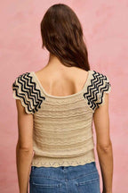 SO ME Wavy Textured Knit Top With Fluttered Sleeves 384eca4d4b214d148550971a9e22fa8f-Max