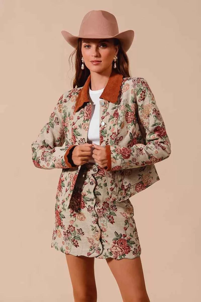 SO ME Floral Jacquard Button Front Mini Skirt with Scall 385c2638f2594d78b427d998b4d9c588-Max-Origin