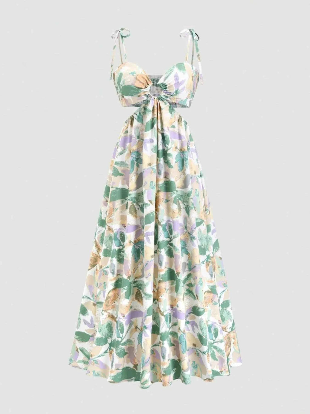 Smocked Printed Tie-Shoulder Dress Multicolor 385fc441-4325-42d9-acf0-dddda171c106-Max-Origin