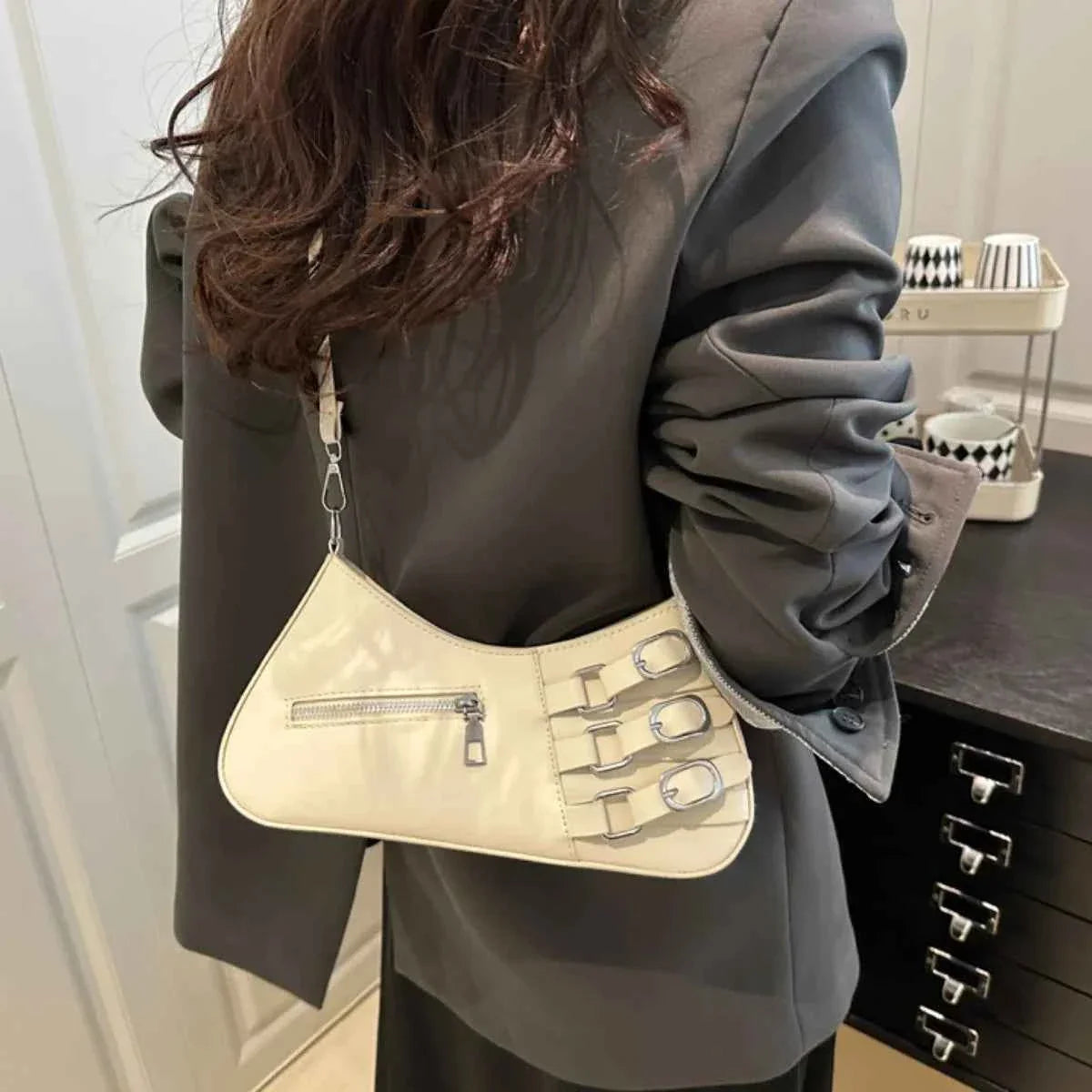 Decor Buckle Shoulder Bag White onesize 3860cfa7-01d4-48c9-ae4e-c37676b57a58-Max-Origin