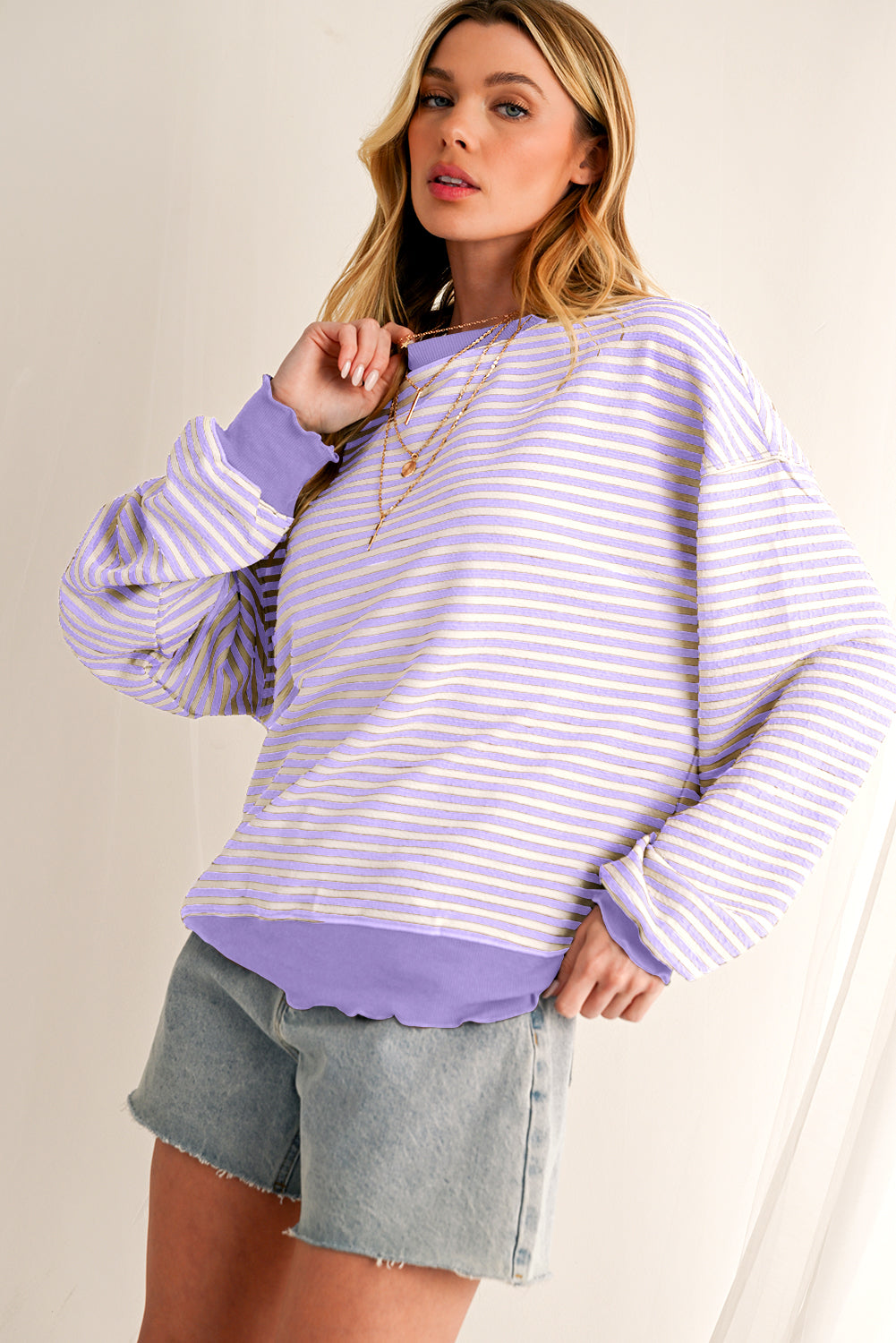 Brown Stripe Drop Shoulder Long Sleeve Top 38669dbf1b7a991c