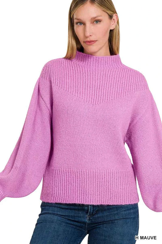 Balloon Sleeve Mock Neck Sweater 38728ea7-a4d5-4f69-b246-6839145b99e1-Max-Origin