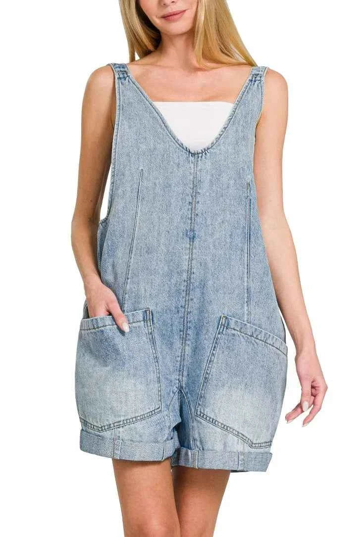 Zenana Denim Short Overalls with Pockets 38740553843648e9b4de960e46bb7df6-Max-Origin