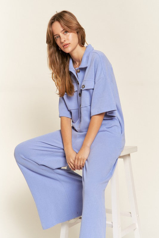 Basic Collar Shirt Wide leg Jumpsuit 387d4148-50ab-4ae7-a1eb-840b071ce57a