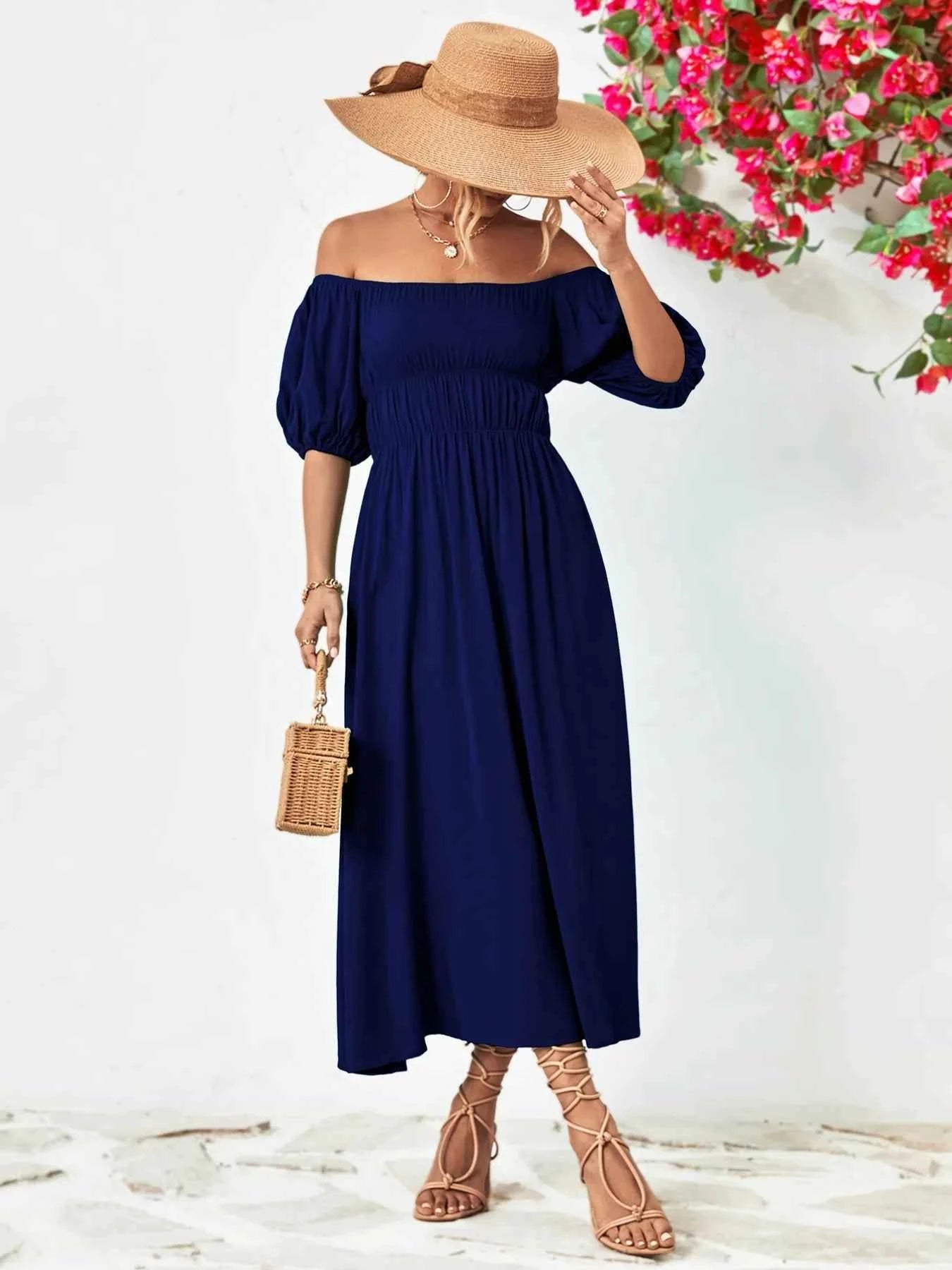 Off-Shoulder Puff Sleeve Smocked Maxi Dress 3882b9ac-deff-441b-b07a-c19dad58a600-Max-Origin