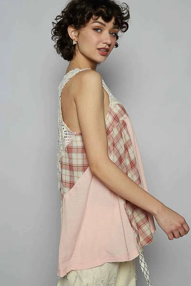 POL Crochet Lace Plaid Panel Detail Tank 38877057-42bb-4e3d-89ba-b82339ea2c9f-Max-Origin