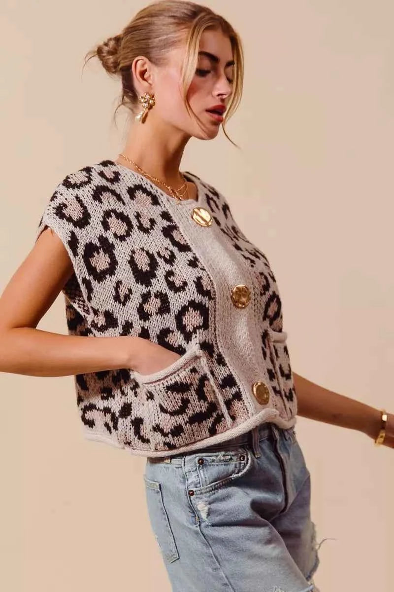 SO ME Big Metal Button Front Leopard Sweater Vest Top 388a26b5cd04409caf26396d29367093-Max-Origin