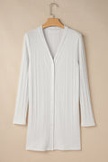 White Ribbed Plain Knit Cardigan
