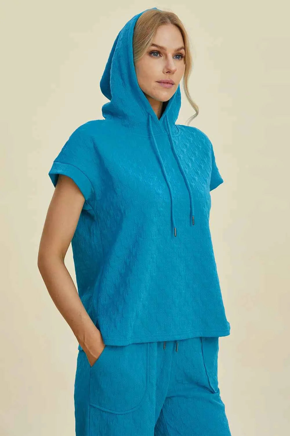 Double Take Full Size Texture Drawstring Short Sleeve Hoodie and Pocketed Pants Set 388c44f6-cc4e-4e43-9c6a-c367fd030c12-Max