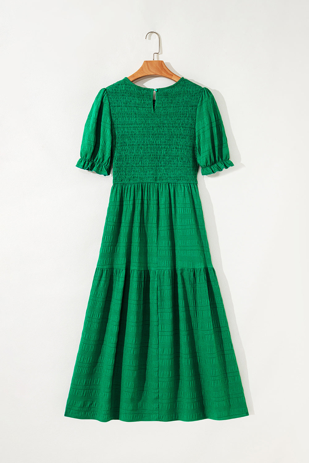 Sail Blue Solid Textured Smocked High Waist Midi Dress 388d03b085df9c74