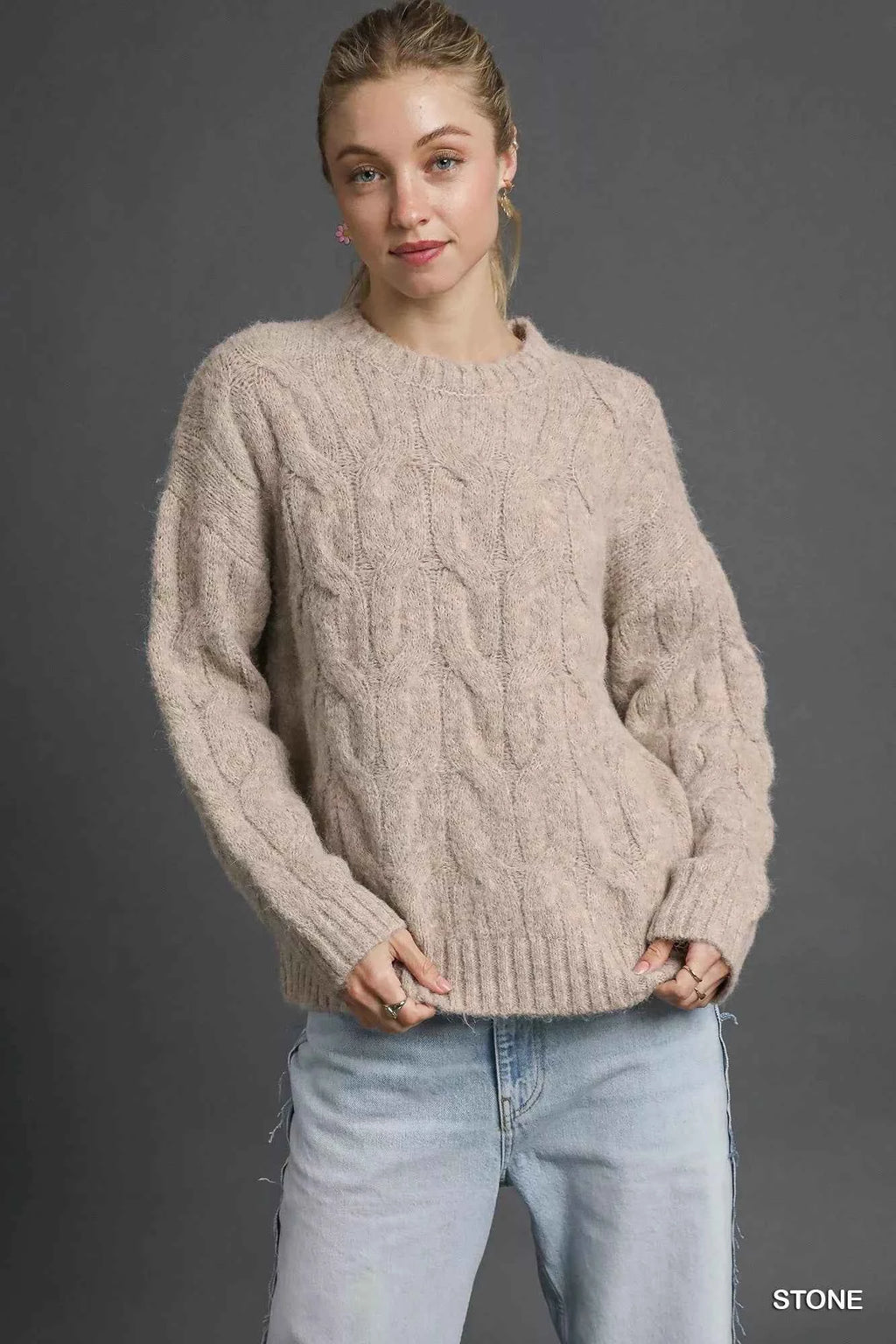 Umgee Cable Knit Cozy Sweater STONE 388e5902-f970-4706-a28a-7b5e5bab0d7a-Max-Origin