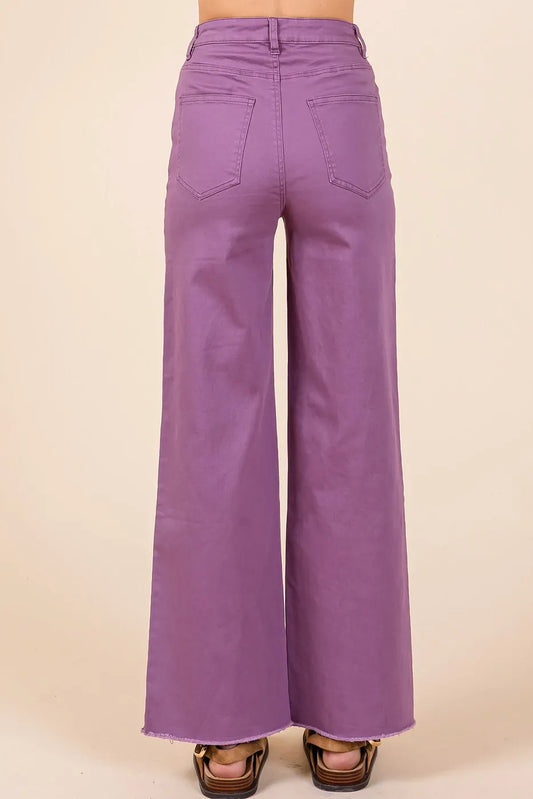 Twill High Waisted Button Fly Wide Leg Pants 3890dc3d0d66472bb1dec7e831f95b73-Max-Origin