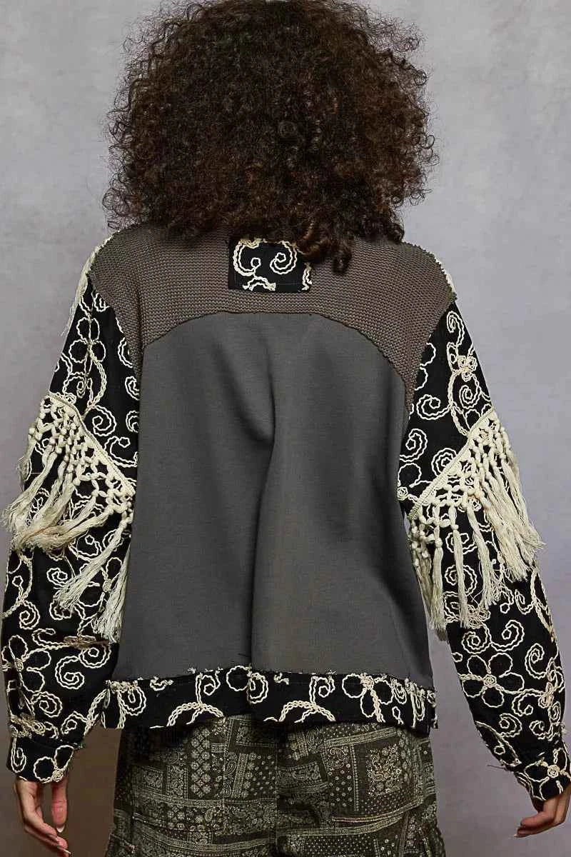 Contrast Floral Embroidery Balloon Sleeve Top with Tassel Trim 3893c5f5-9dc7-442a-beee-d34f7a170712-Max-Origin