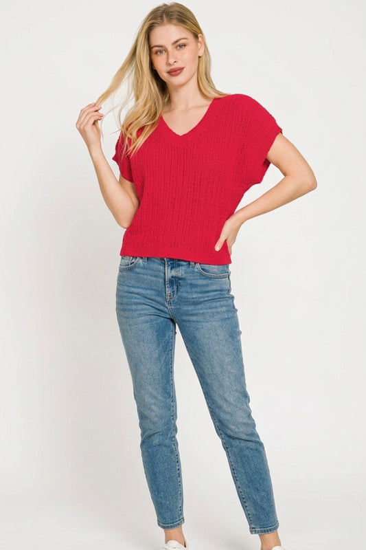 Textured Knit V-Neck Cropped Sweater 3894f927-41b4-4ea0-ba36-95b13aba5542-Max