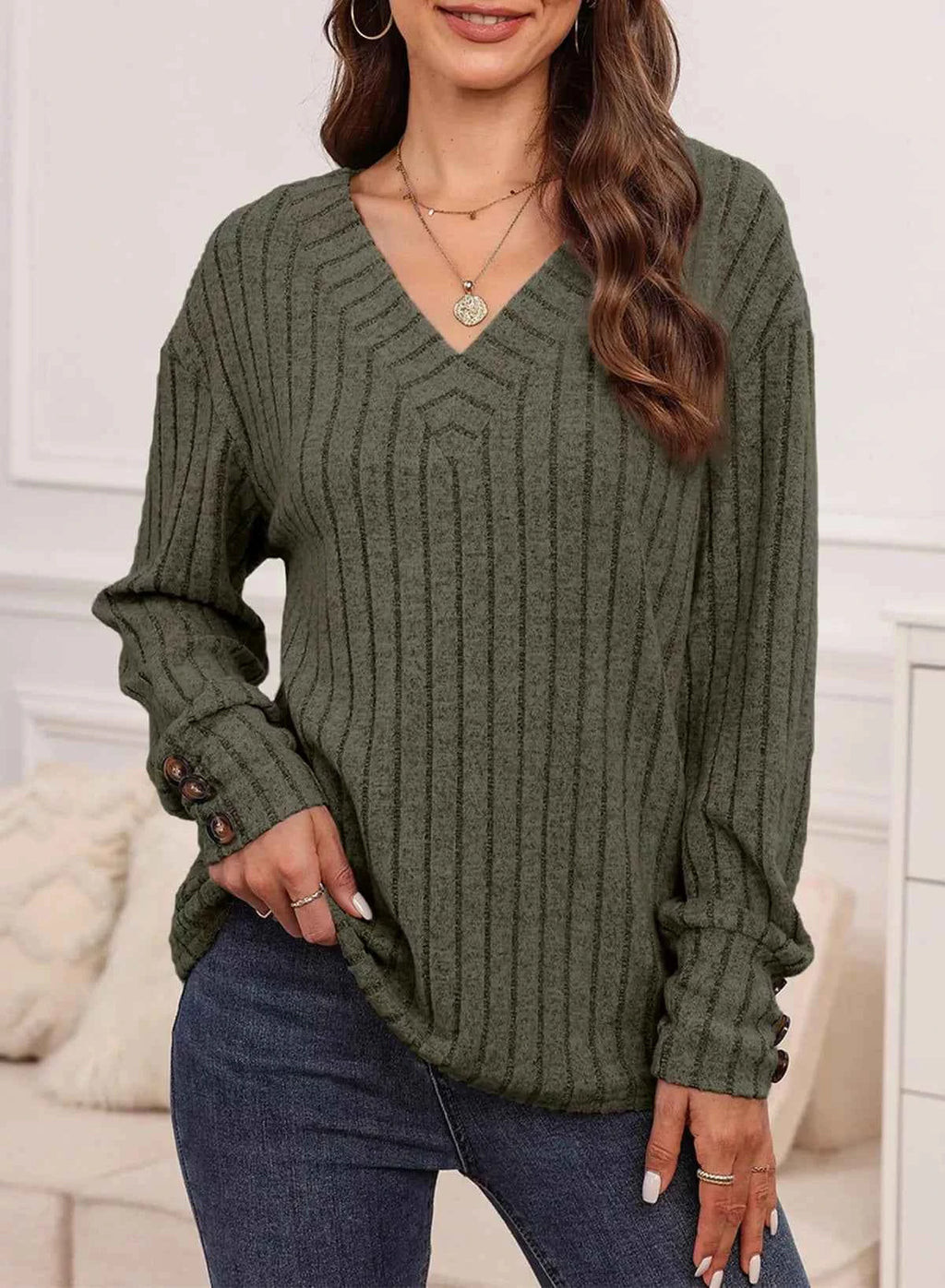 Ribbed Knit V-Neck Top 3897267c-a5db-4669-b39d-9ac128f14449-Max-Origin