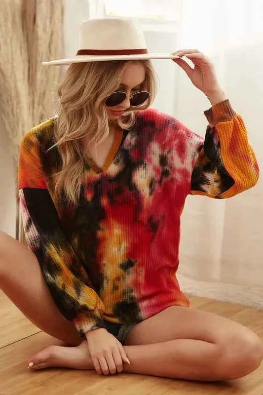 BiBi Tie Dye Brushed Waffle Top With Bubble Sleeves 3898d0366d564c2cb5cdc19fbd108072-Max-Origin