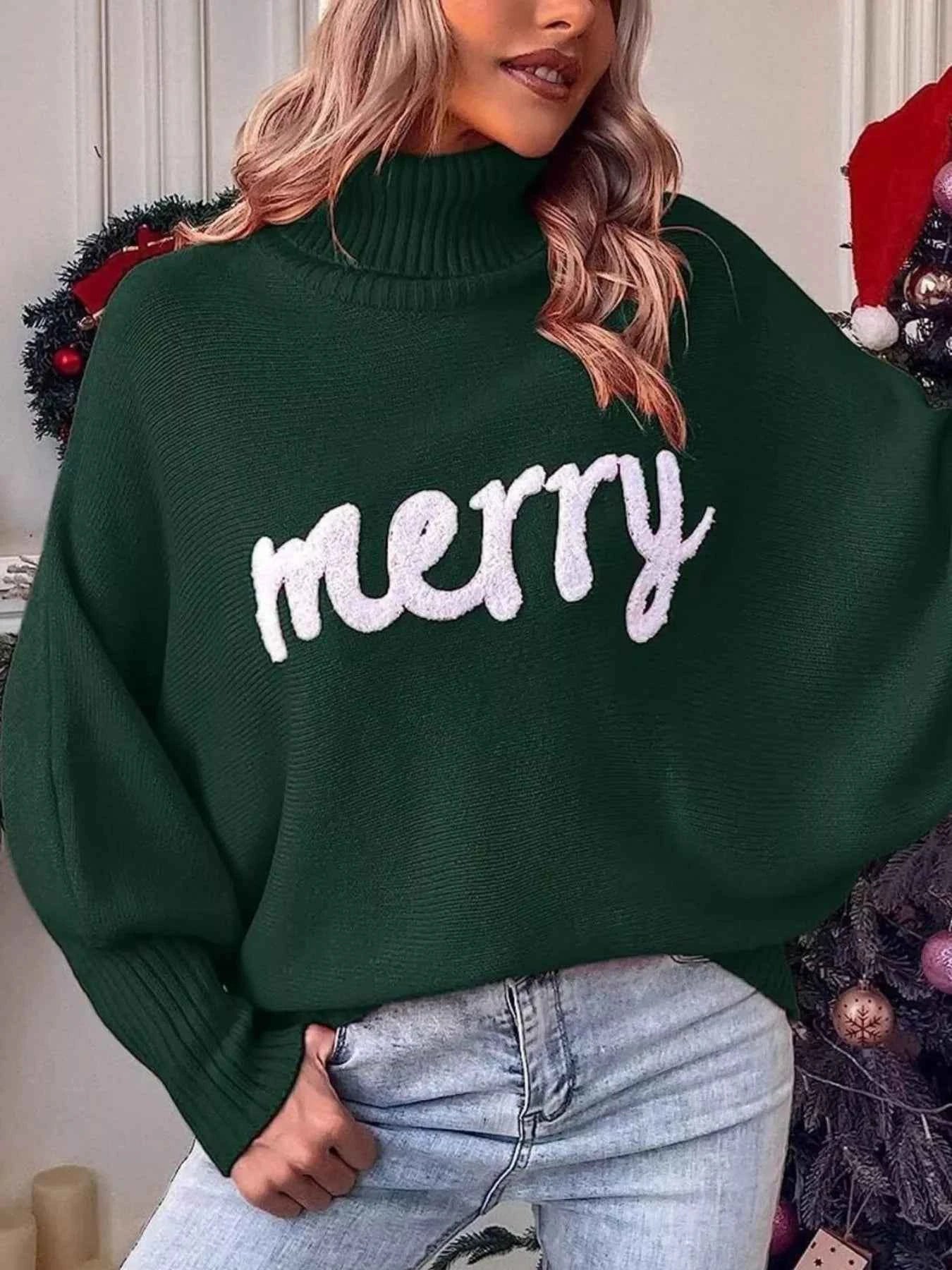 Merry Turtleneck Long Sleeve Christmas Sweater 389c4318-344b-400d-98cb-e454ed0c83dd-Max-Origin
