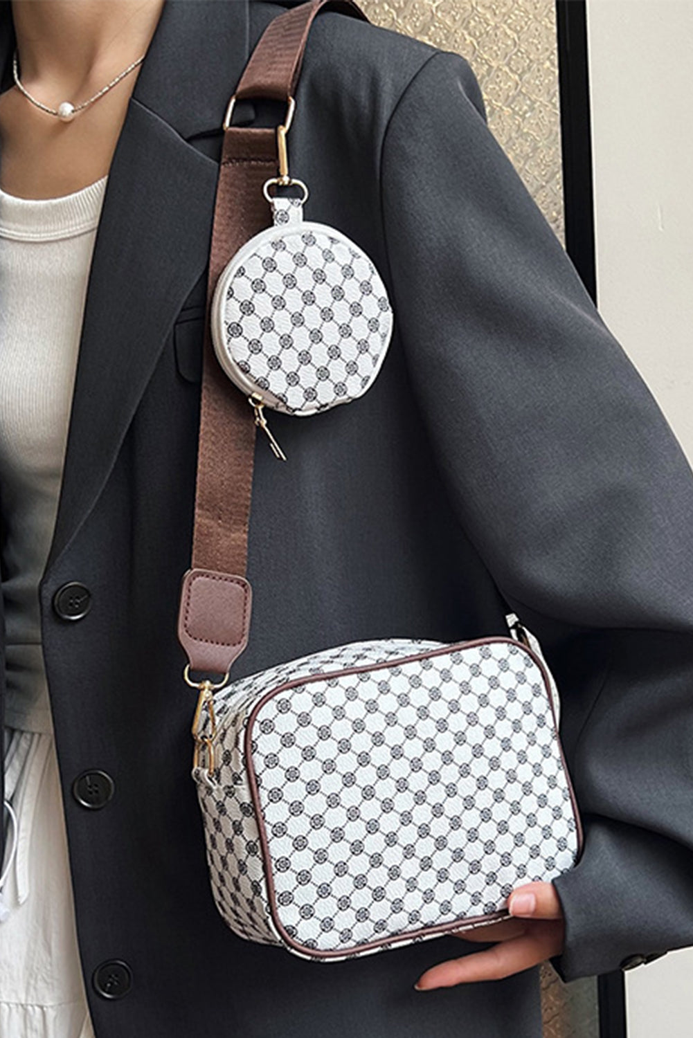 Coffee Geometric Pattern Shoulder Bag With Coin Purse 389ccb685c859ebb