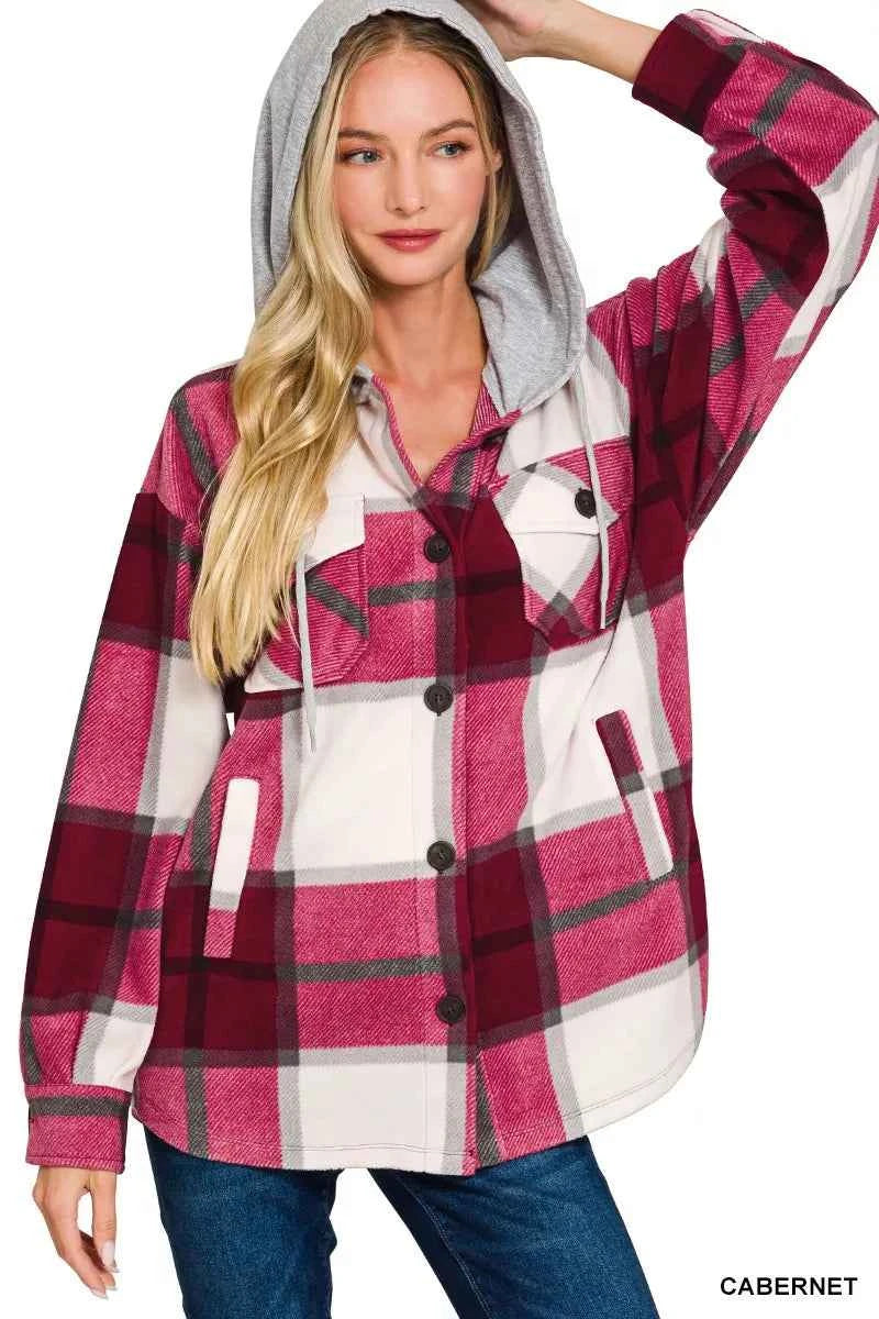 Zenana Plaid Drawstring Hooded Fleece Shacket 38a6278daab14bad85bdd47b95b3a41b-Max-Origin