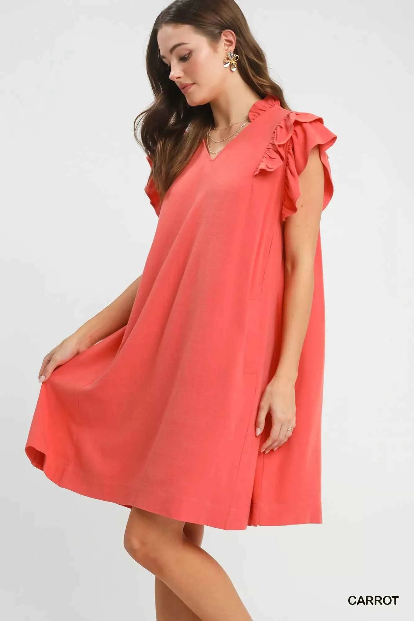 Umgee Linen Flutter Sleeve Shift Dress with Pockets 38b4719b-711e-4864-b340-d5ce03c636a5-Max-Origin