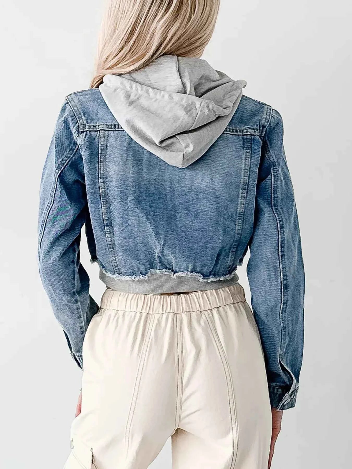 Distressed Zip Up Cropped Hooded Denim Jacket 38b9b996a7a94bab8645ac9237e41e8e-Max-Origin