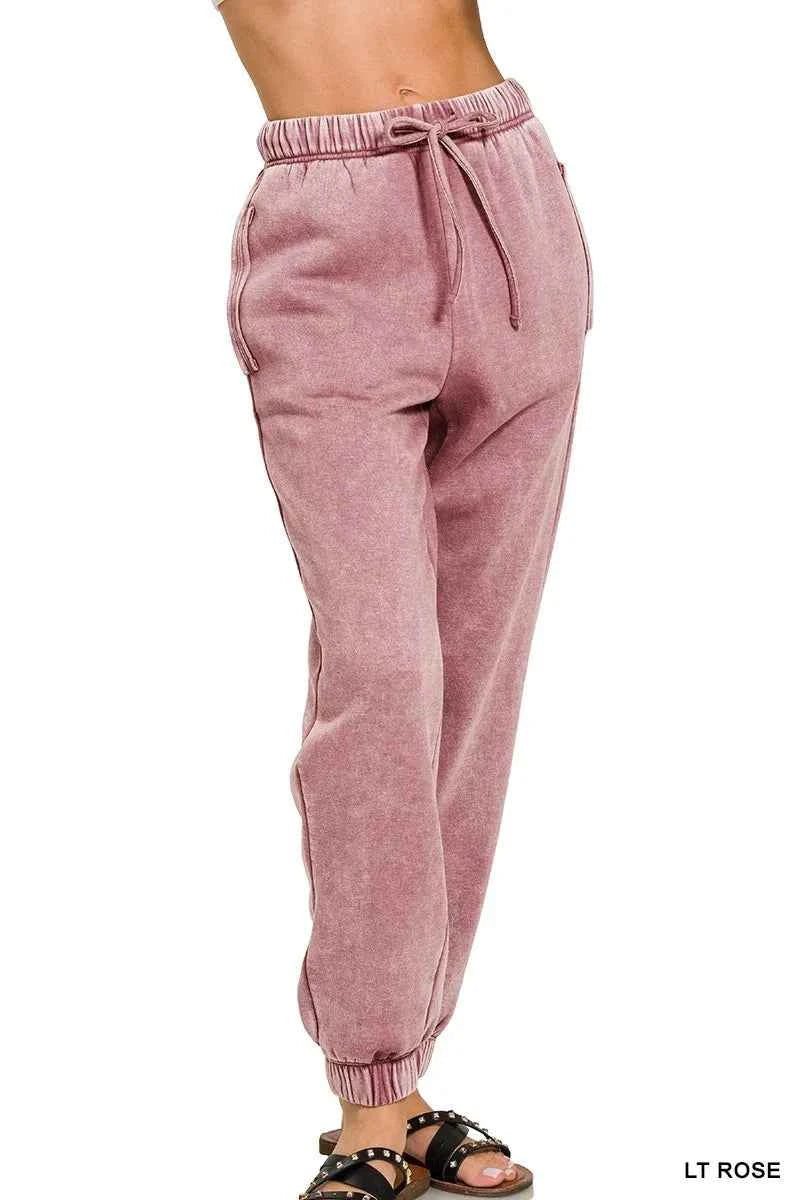 Zenana Acid Wash Fleece Sweatpants with Pockets LT ROSE 38bbad12ddd34b8d81db21b019e73899-Max-Origin