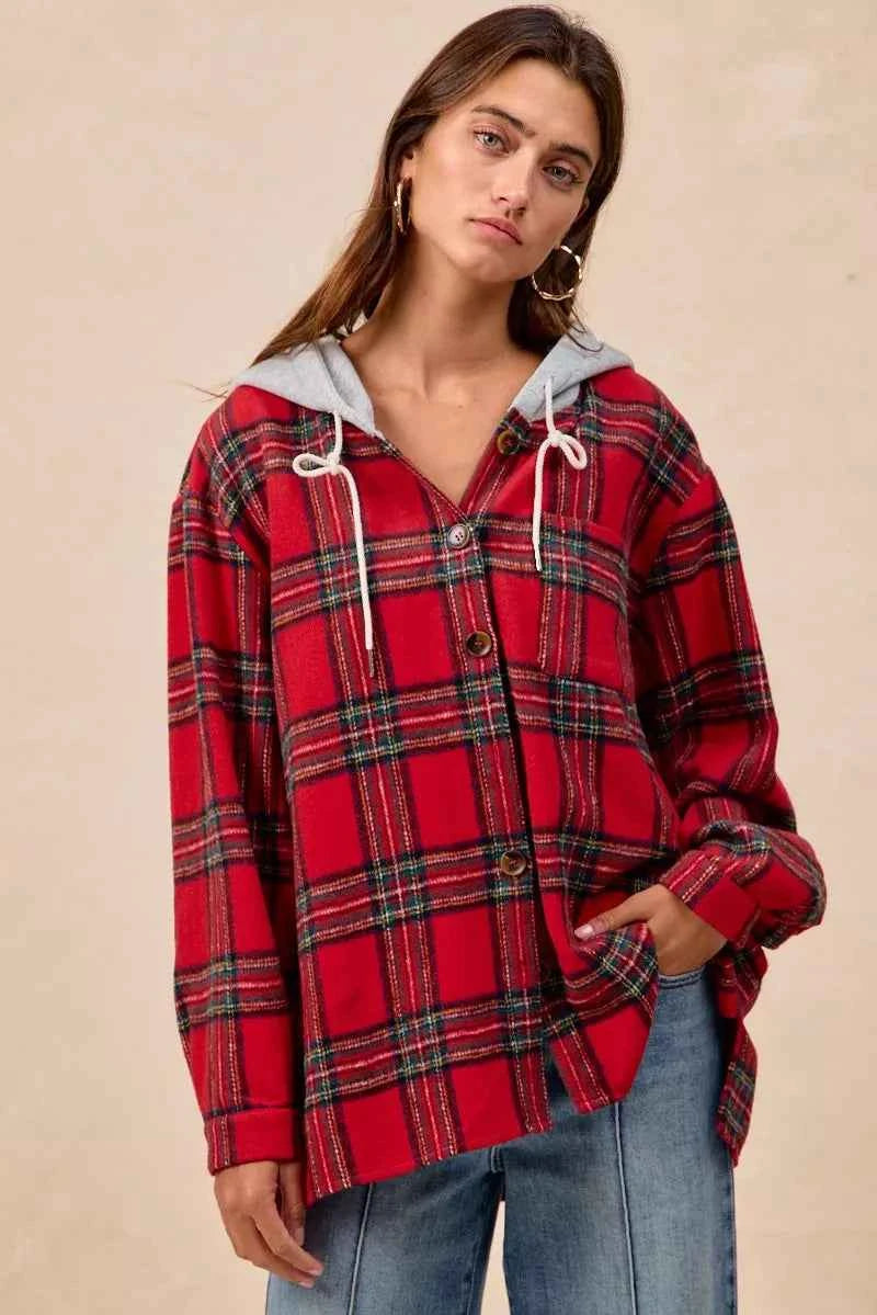 BiBi Brushed Plaid Hooded Jacket 38bc478657024a19a796e013cfdb5ae3-Max-Origin