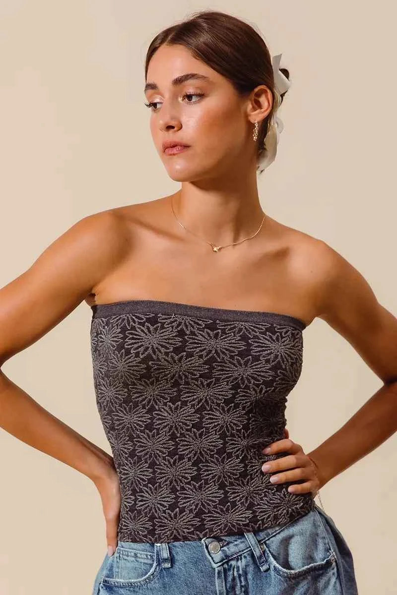 SO ME Jacquard Floral Two Tone Seamless Tube Top 38c42baa6779440096d2045b3c565044-Max-Origin