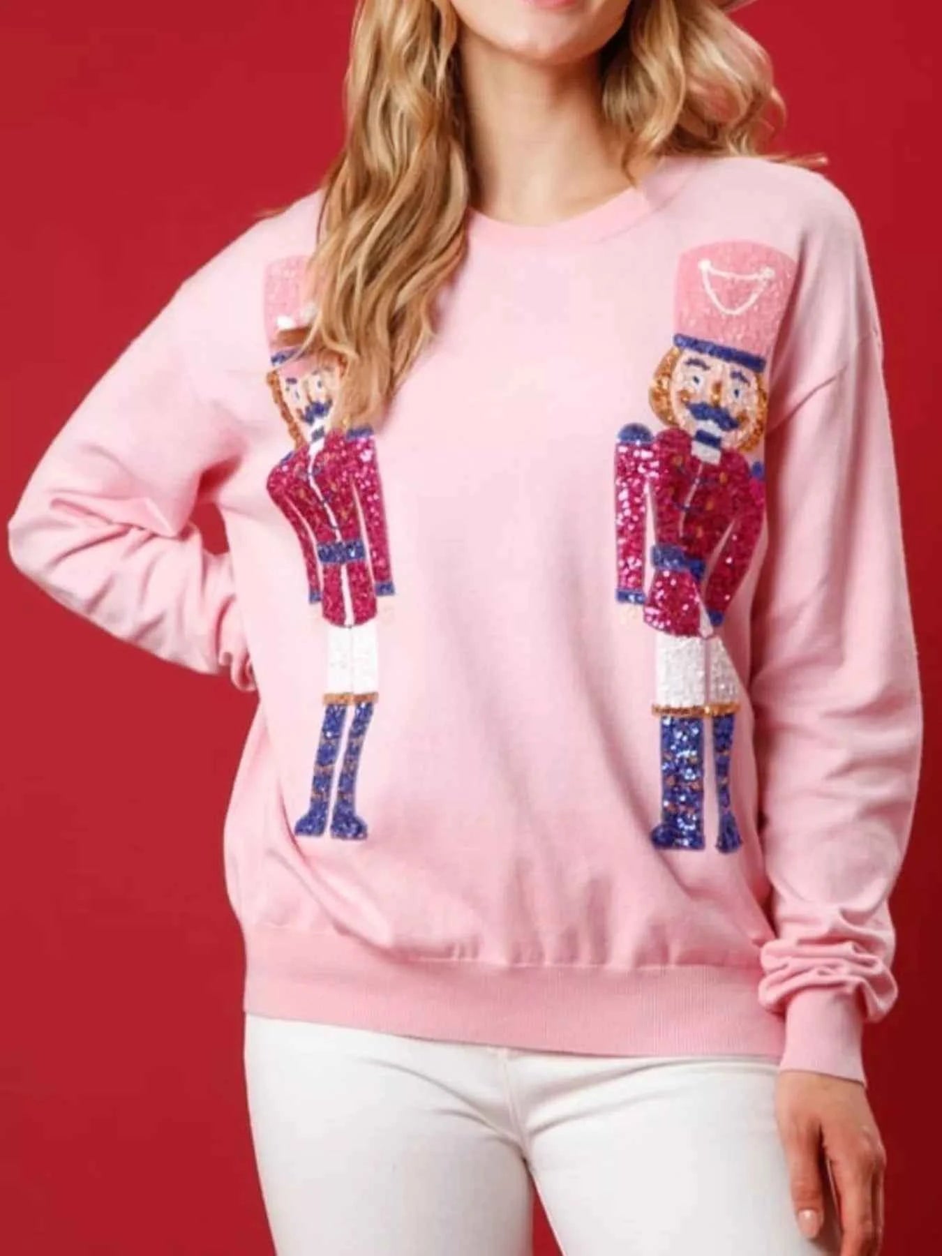 Christmas Sequin Nutcracker Dropped Shoulder Sweatshirt Pink 38caa2a7-f3a9-440d-9a1d-78cf5128b888-Max-Origin