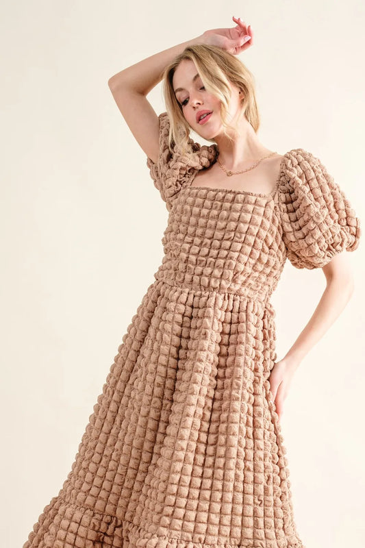 Square Neck Puff Sleeve Smocked Dress - 100% Polyester 38ccf71b-95cb-4285-9c38-119685baa639-Max
